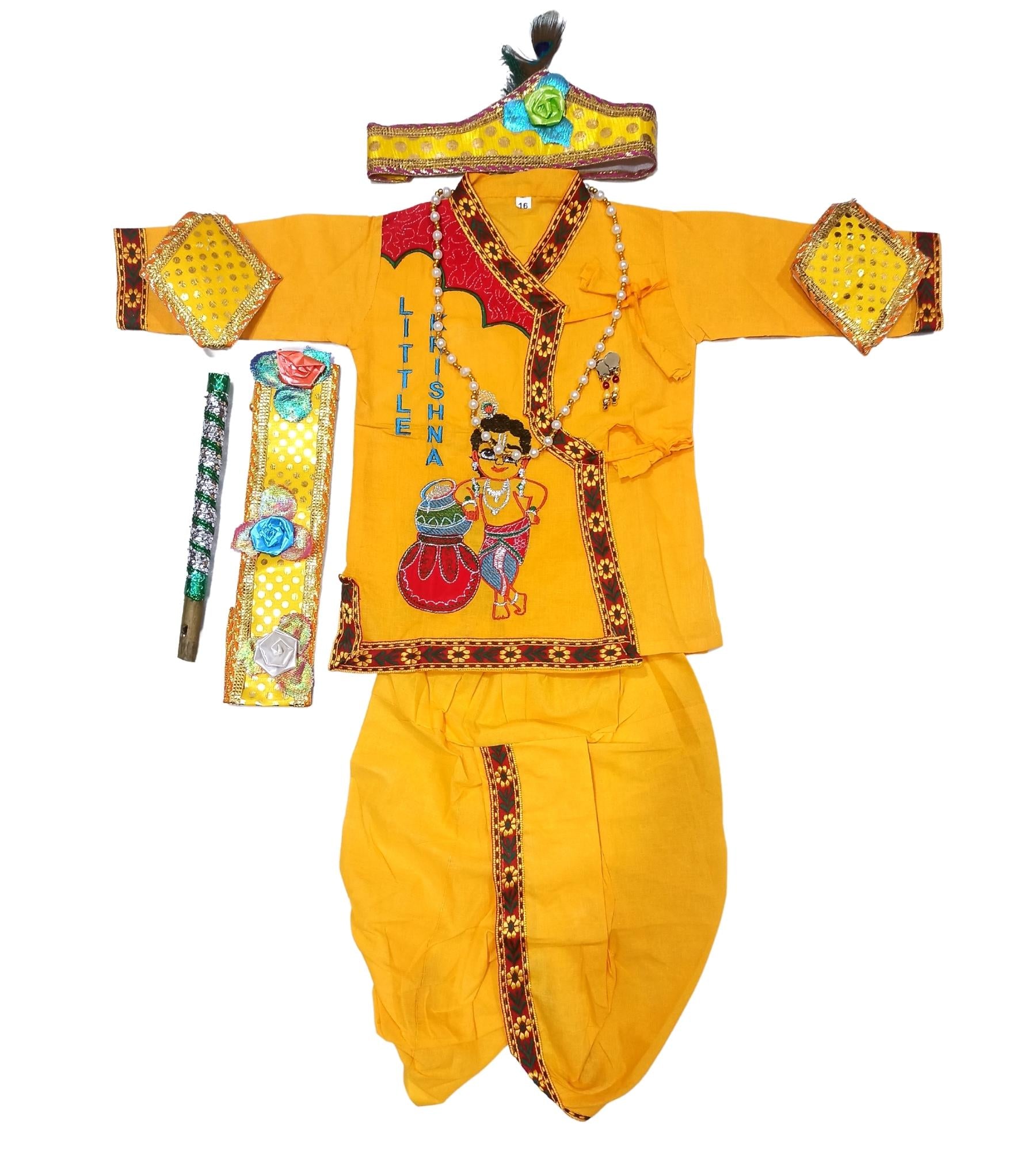 Ahhaaaa Kids Fancy Krishna Dress Costume Wear Kurta Dhoti with Accessories  for Baby Boys (Yellow,12) : Amazon.in: Fashion